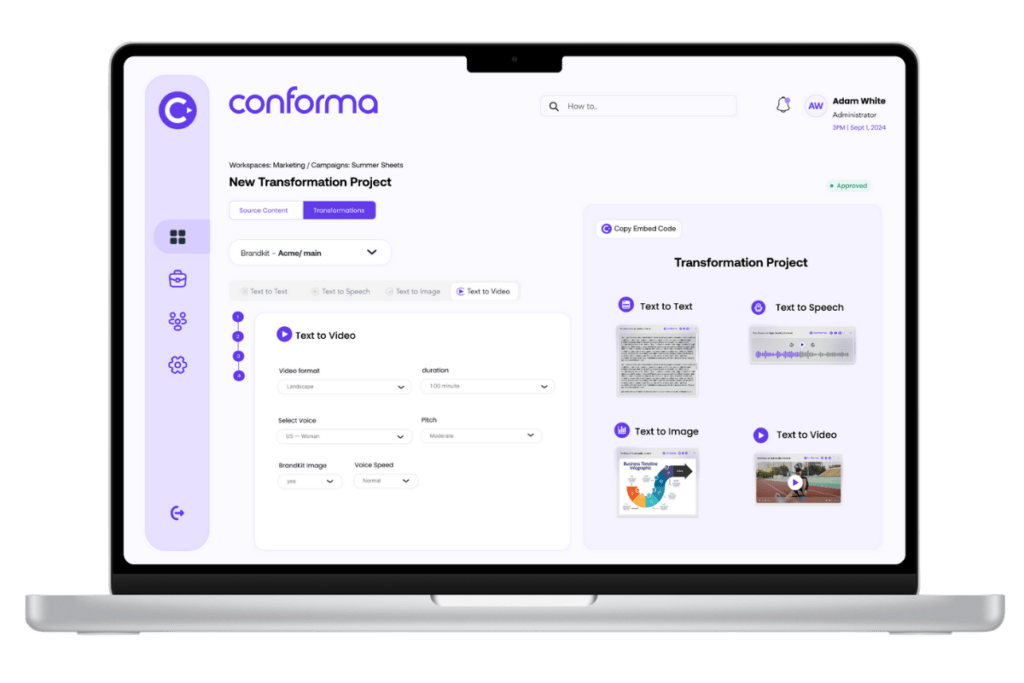 Conforma Text-to-Multimedia Transformation Interface