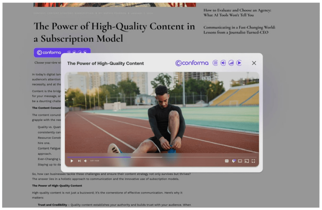 Conforma Bar - Embedded Video View