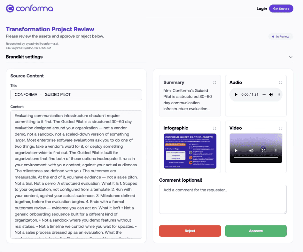 Screenshot of Confroma in Action Backend