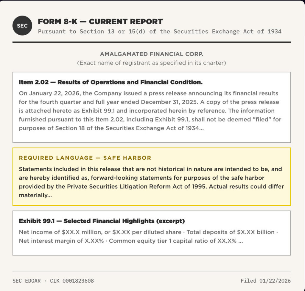 SEC Form 8-K Current Report for Amalgamated Financial Corp. – approved source document example